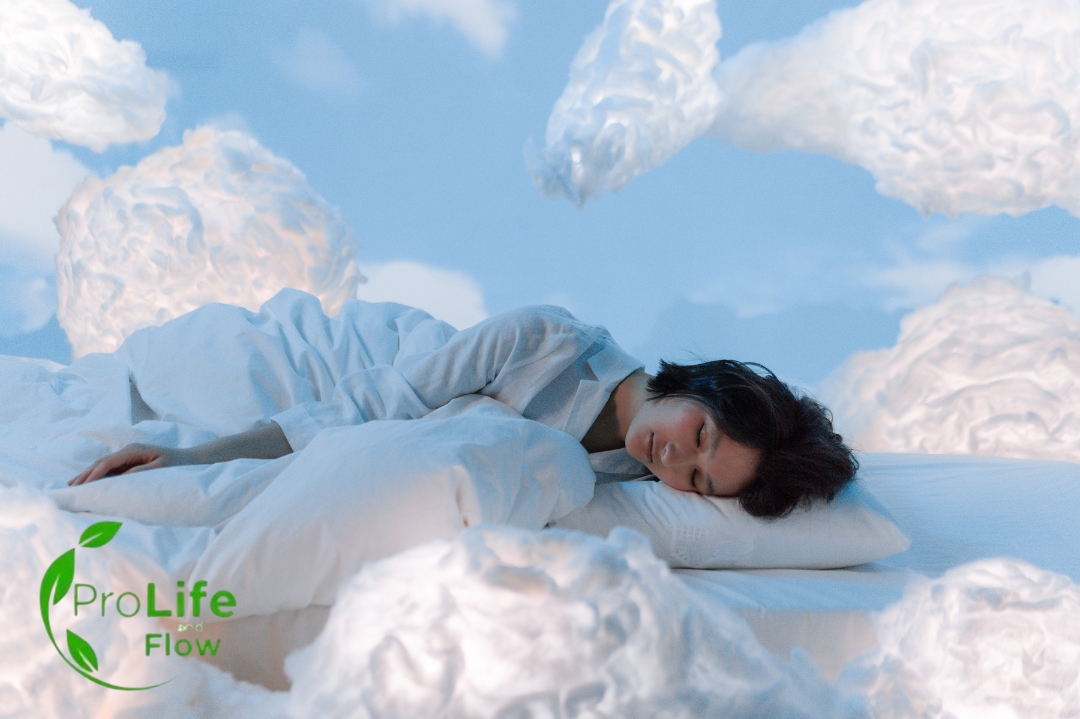 mulher dormindo em uma cama confortável como se estivesse nas nuvens